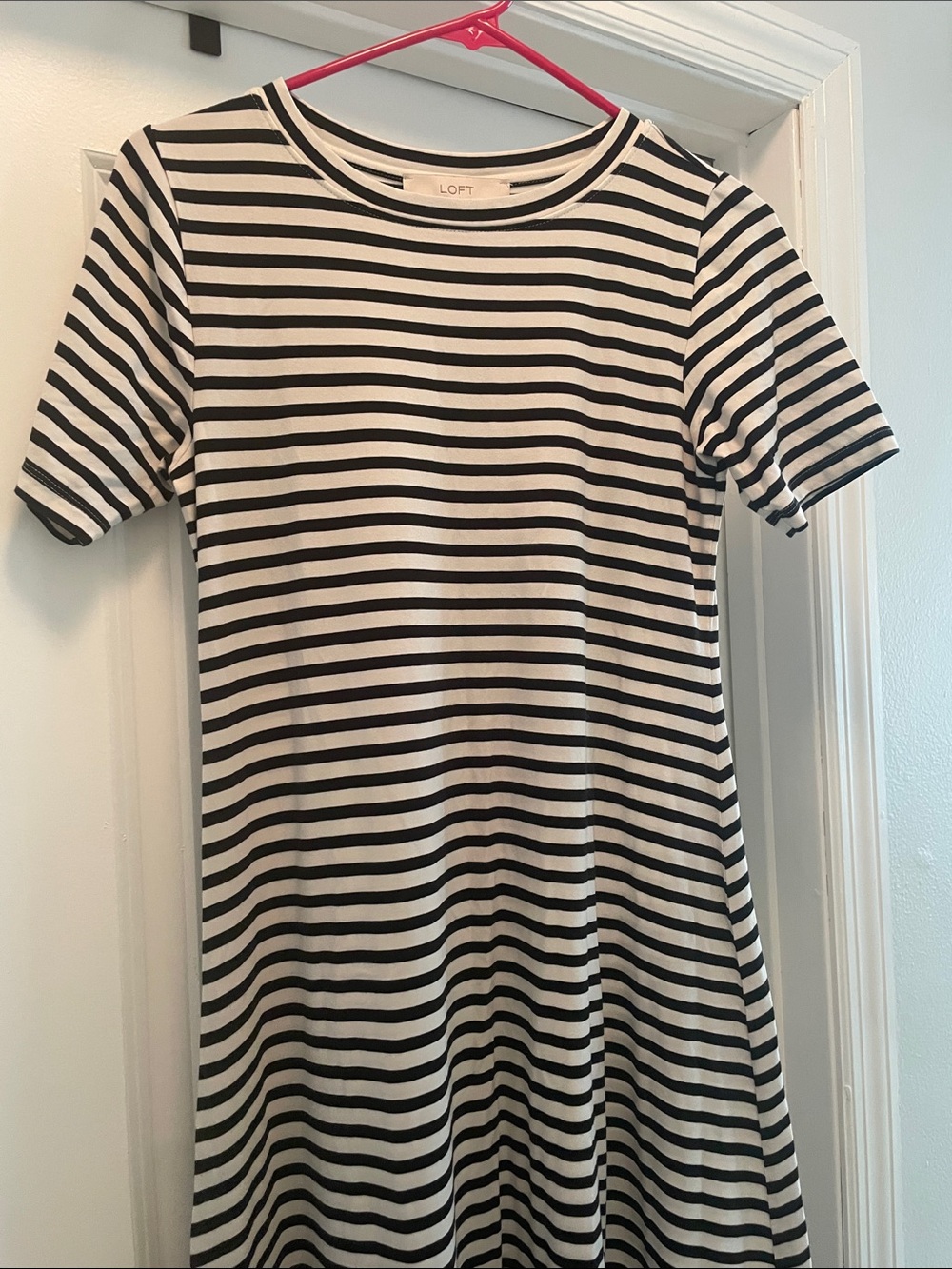 LOFT Black & White Striped Short-Sleeve Dress